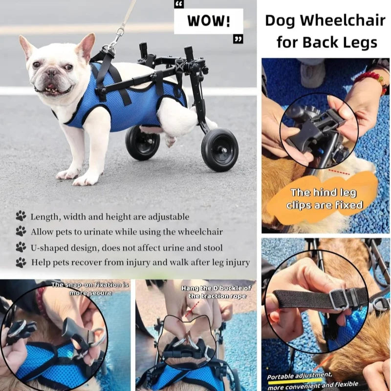 Adjustable Lightweight Dog Wheelchair For Back Legs Rehabilitation Outdoor Mobility Aid For Small Pets Cart Wheels Hip Support